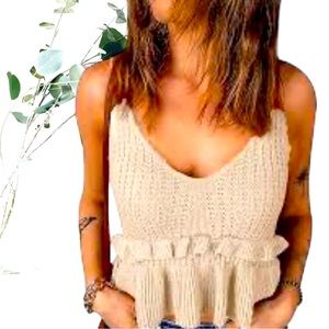 Ivory Knit Cropped Peplum Tank Top L